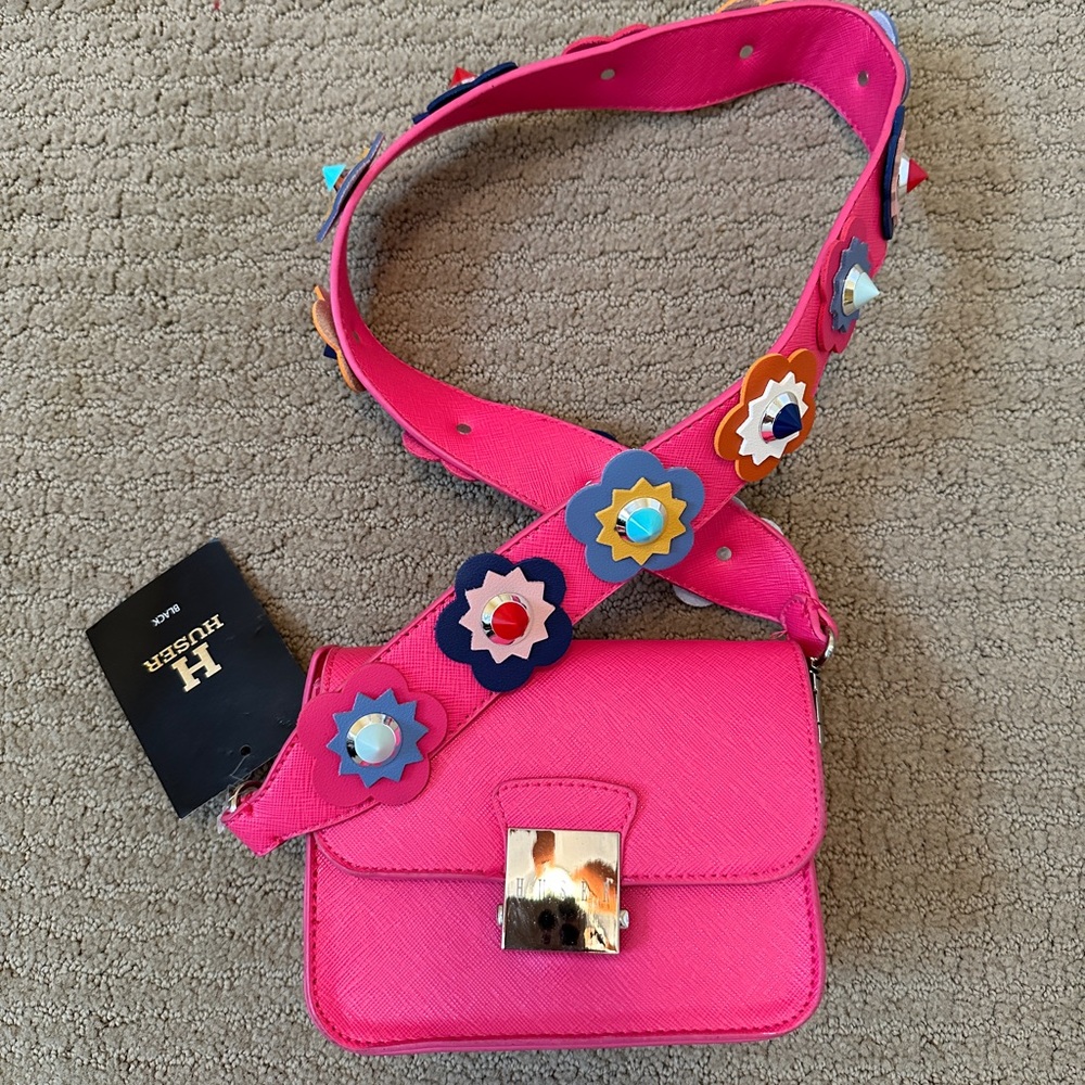 Huser Pink Leather Crossbody Small Bag